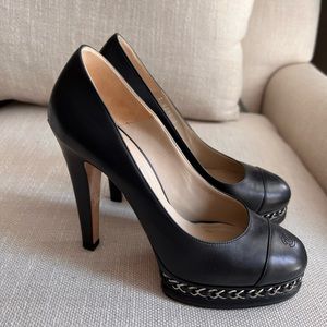 Authentic Chanel Leather Platform Heels 37.5
